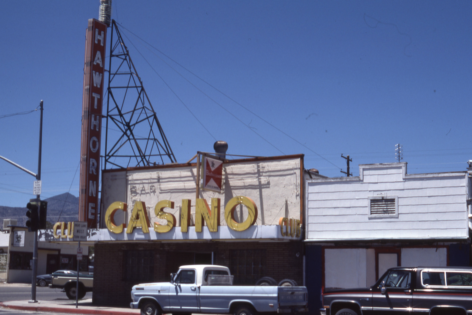 Hawthorne Casino lettering and roof moutned signs, Hawthorne, Nevada: photographic print