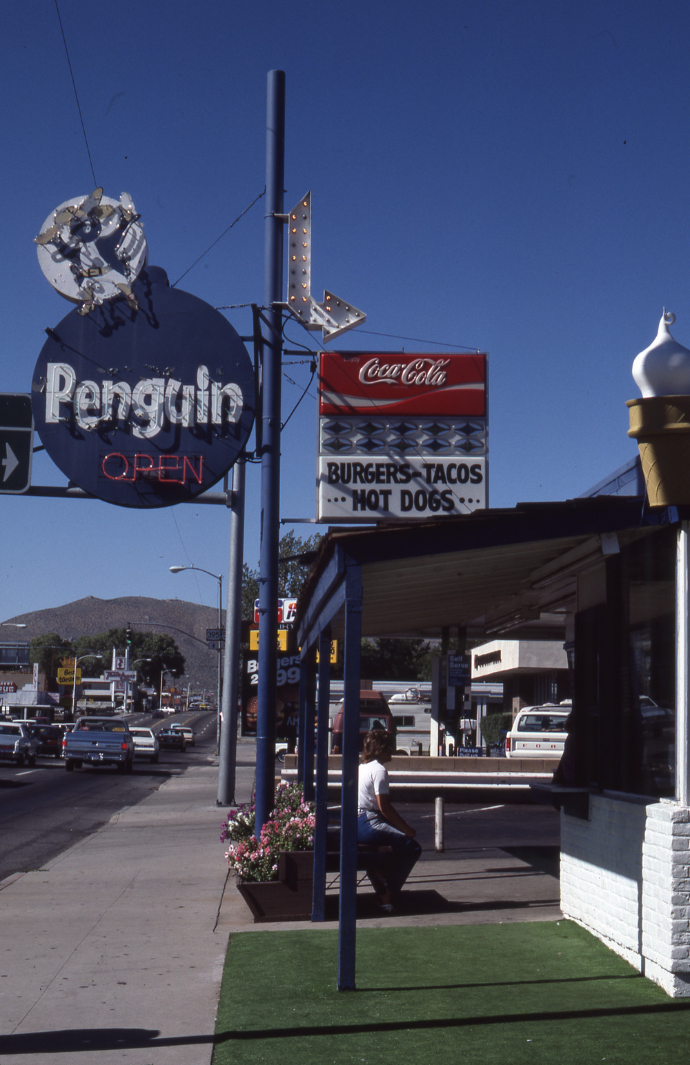 Penguin Restaurant flag mounted pylon sign, Carson City, Nevada: photographic print