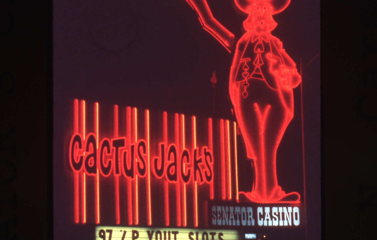 Cactus Jack's Senator Casinolettering, marquee, and flag mounted wall signs, Carson City, Nevada: photographic print