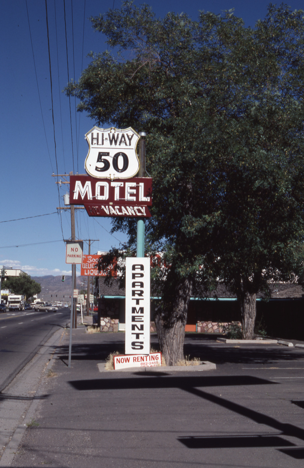 HWY 50 Moteldual flag mounted pylon sign, Carson City, Nevada: photographic print
