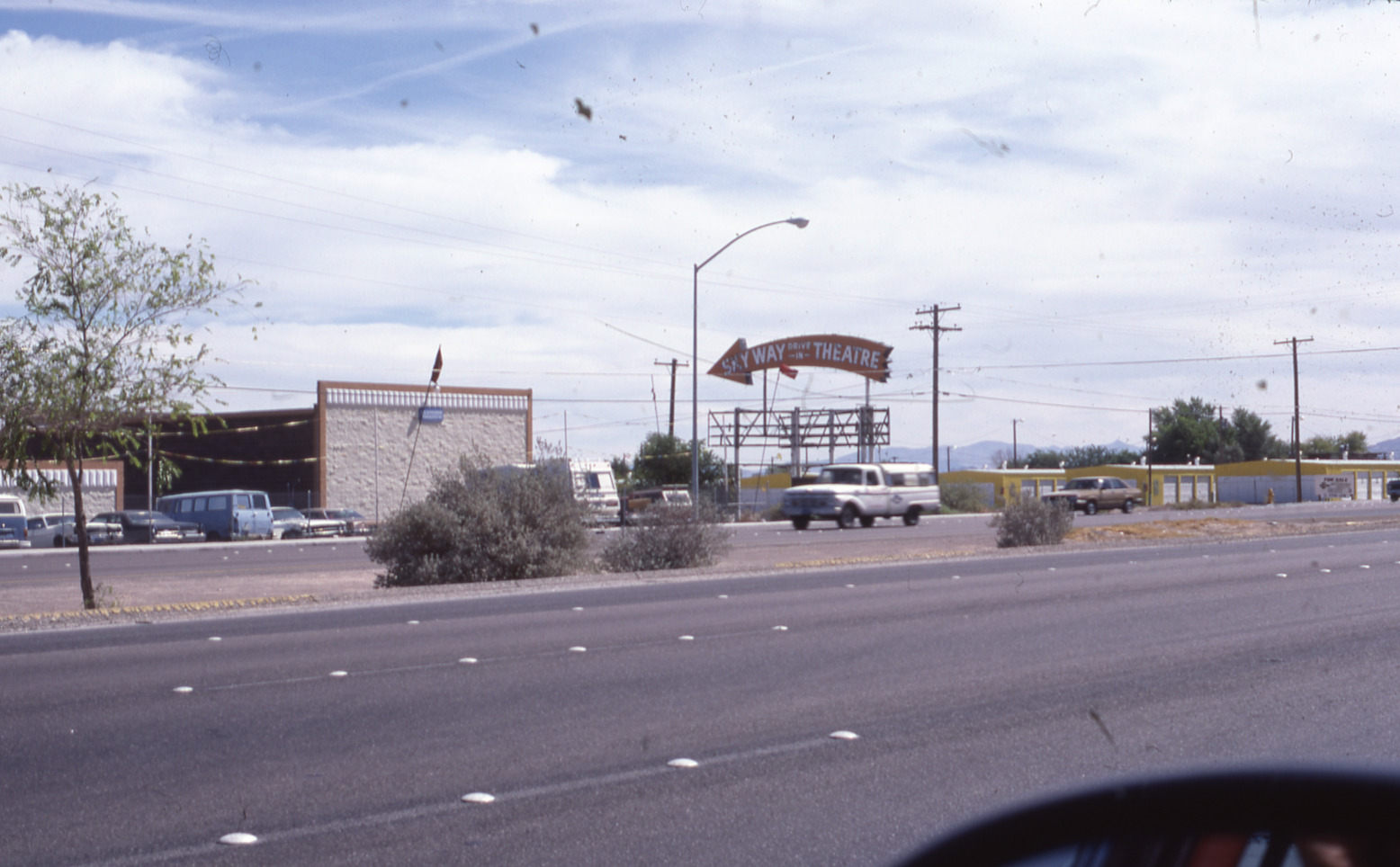 Street view of the Sky Way Drive In Theater dual mounted pylon sign, Las Vegas, Nevada: photographic print