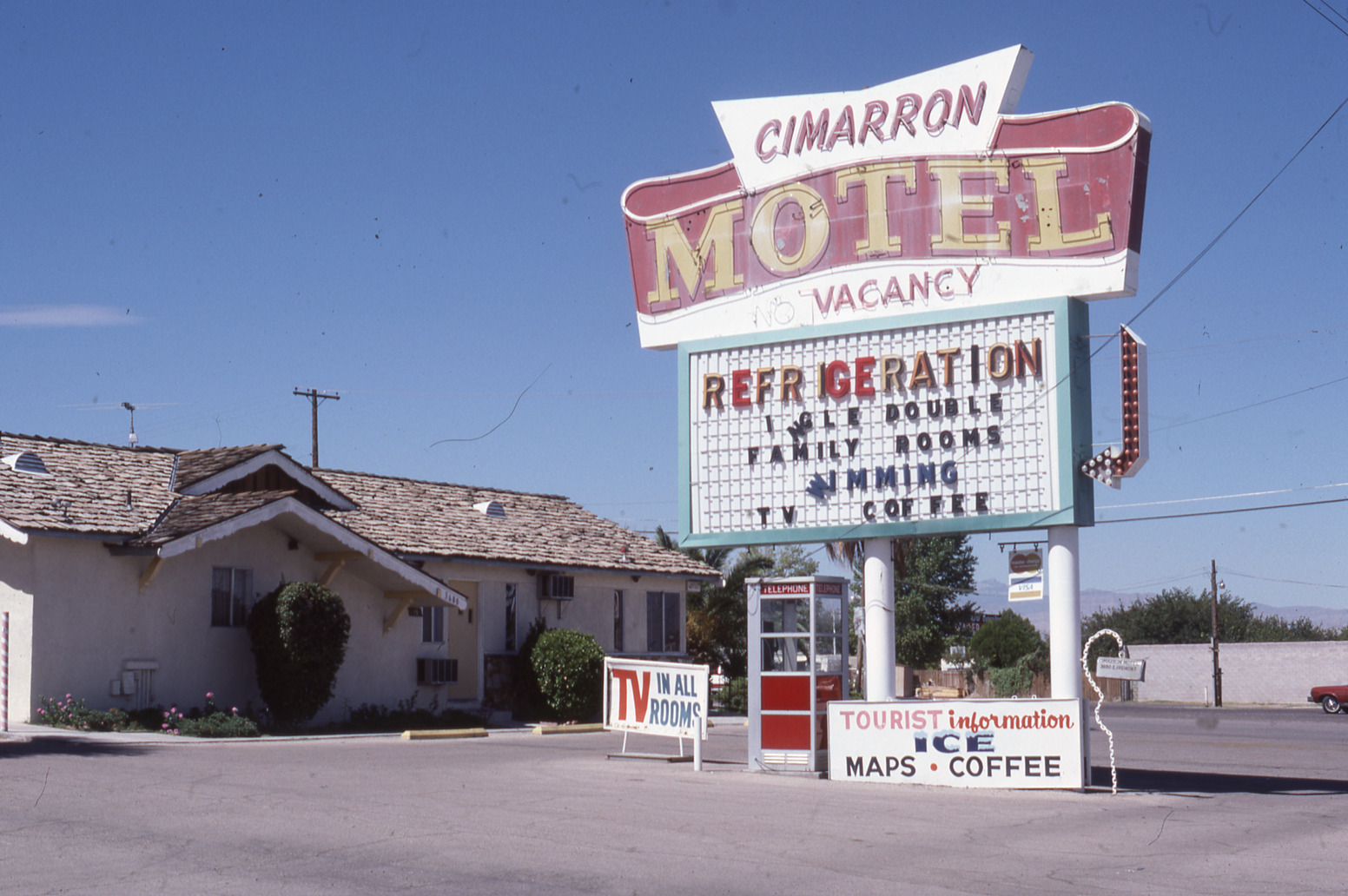 Cimarron Motel dual mounted pylon and marquee sign, Las Vegas, Nevada: photographic print
