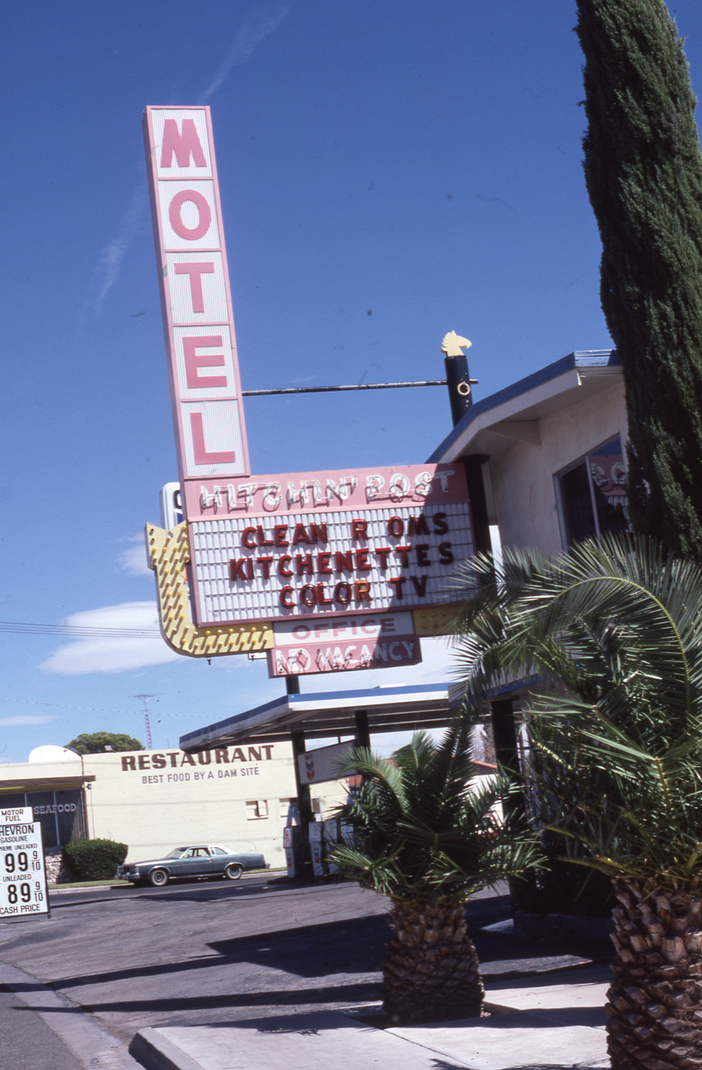 Hitchin' Post Motel flag mounted marquee and wall sign, Las Vegas, Nevada: photographic print