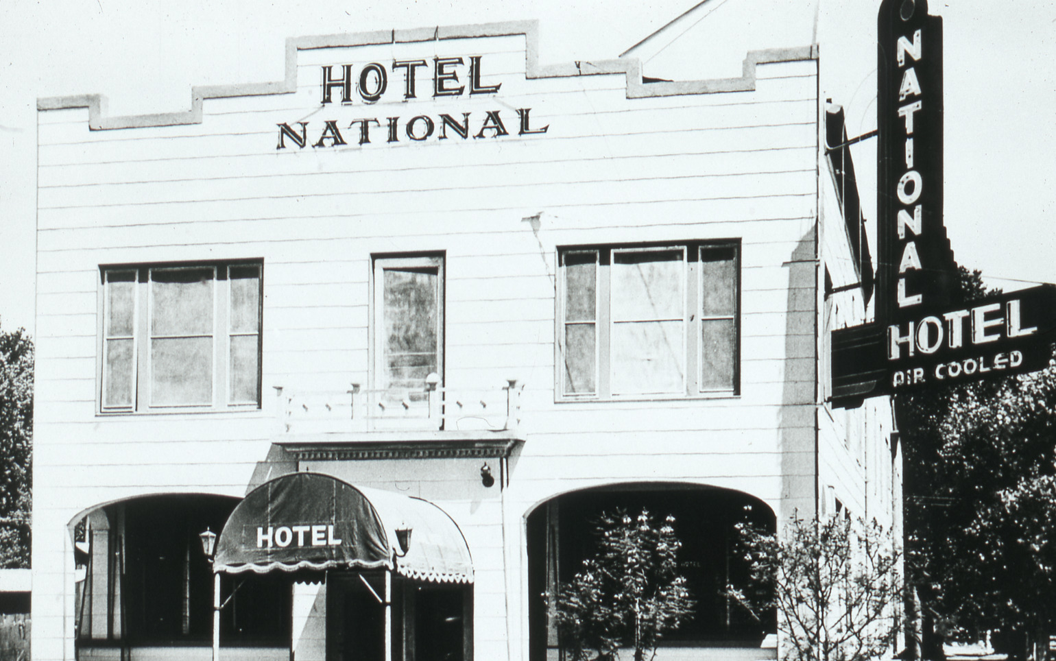 Hotel National flag mounted wall sign and lettering, Las Vegas, Nevada: photographic print