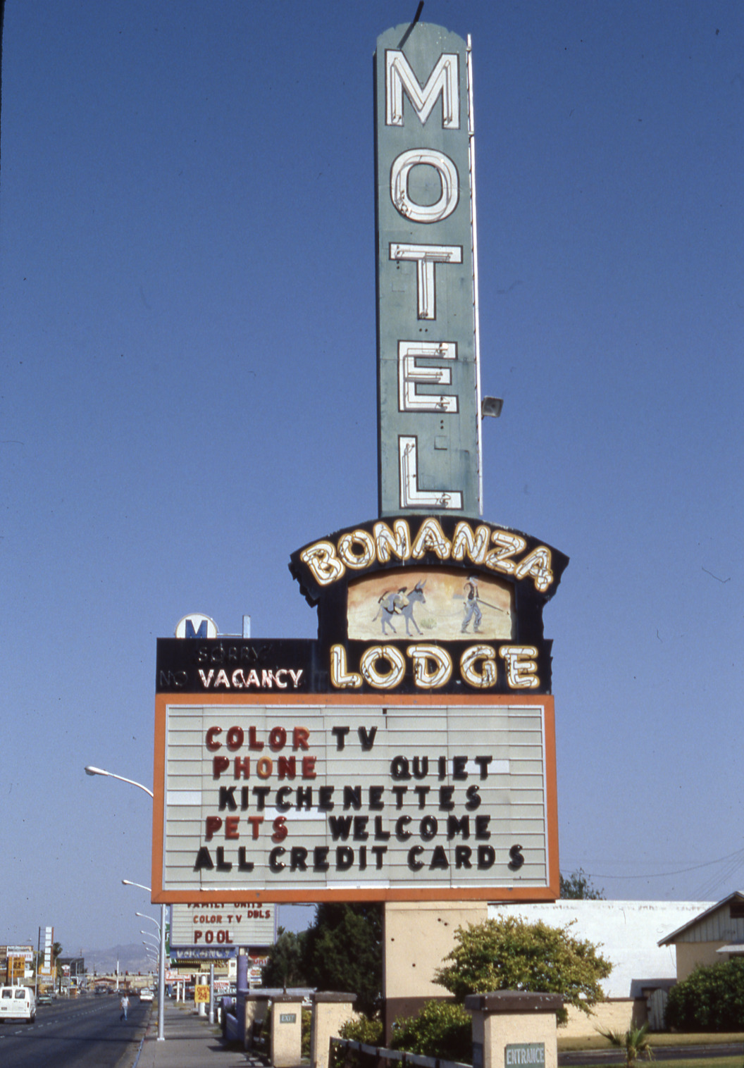 Bonanza Lodge mounted pylon and marquee signs, Las Vegas, Nevada: photographic print