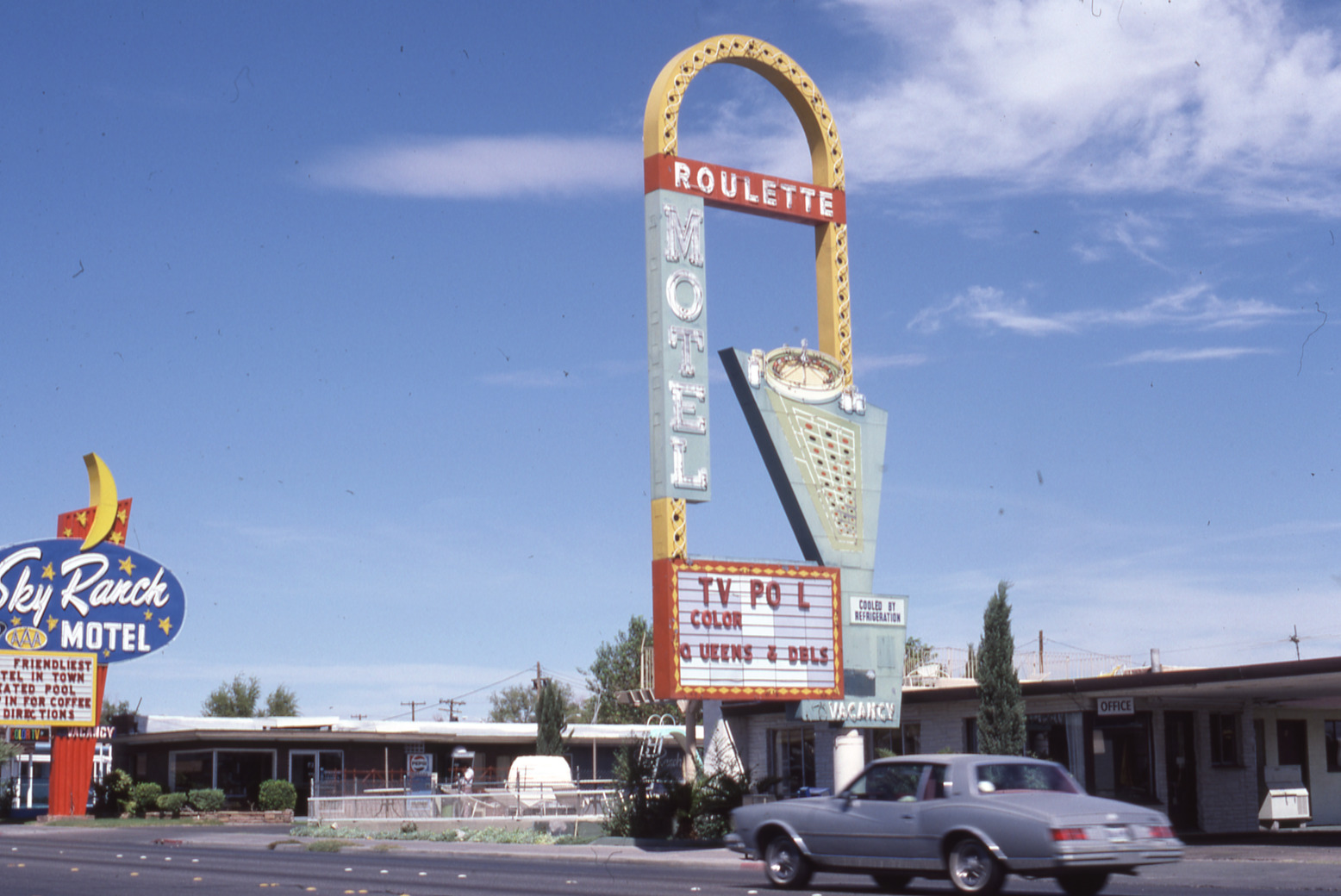  Roulette Motel flag mounted pylon and marquee signs, Las Vegas, Nevada: photographic print