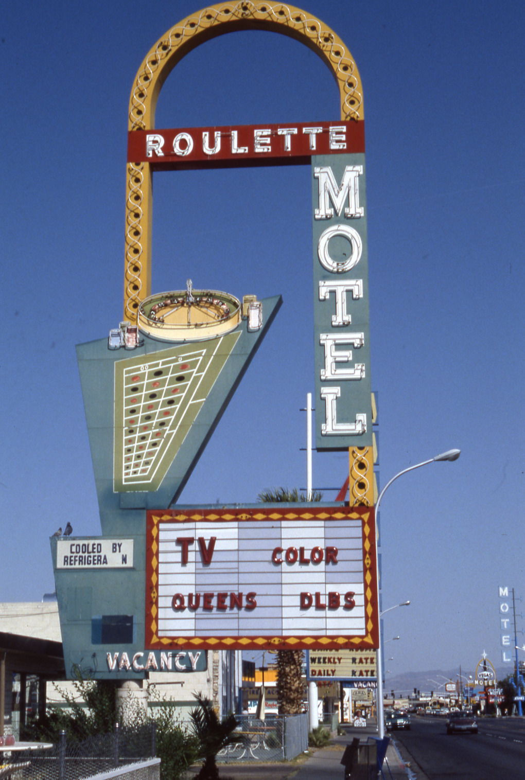  Roulette Motel flag mounted pylon and marquee signs, Las Vegas, Nevada: photographic print