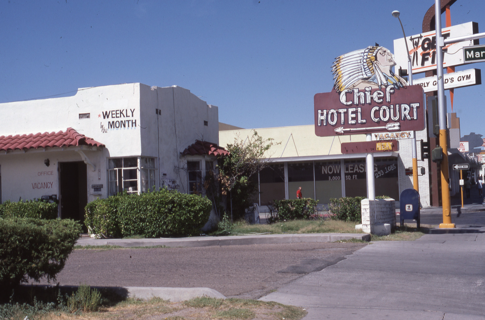 Chief Hotel Court flag mounted pylon sign, Las Vegas, Nevada: photographic print