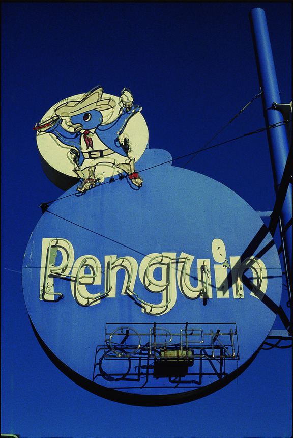 The Penguin flag mounted pylon sign, Carson City, Nevada