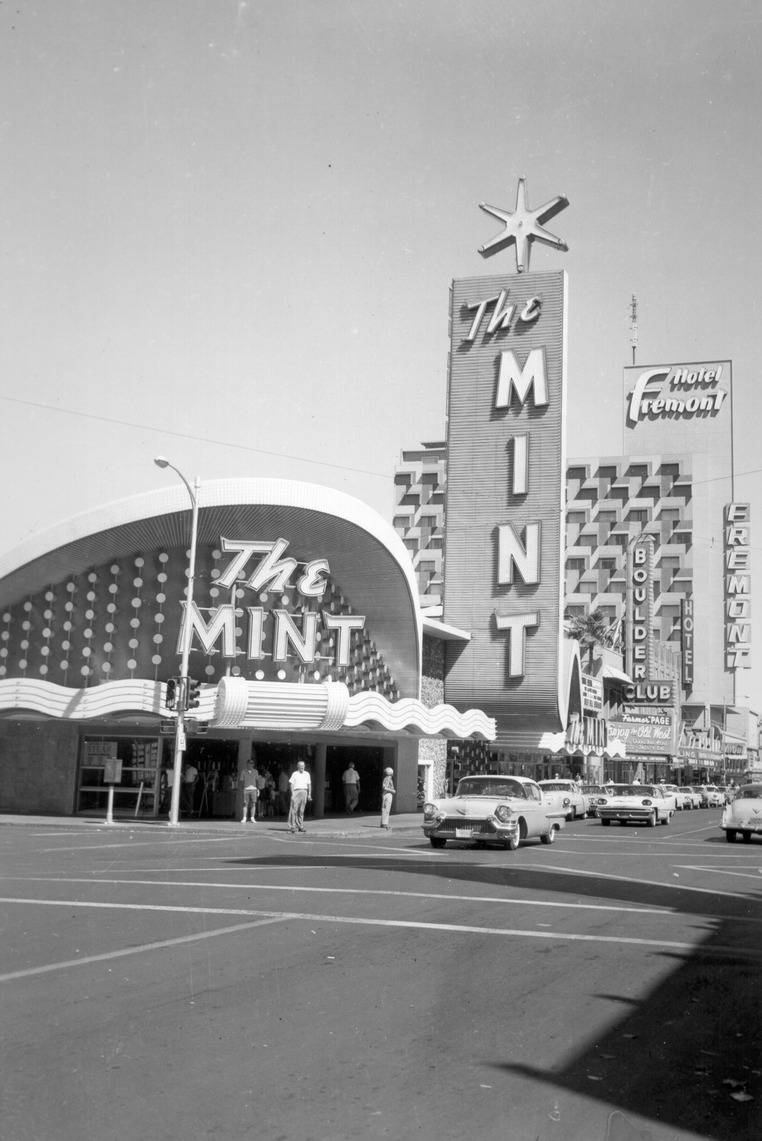 Photograph of the exterior corner of the Mint after its expansion (Las Vegas), 1958