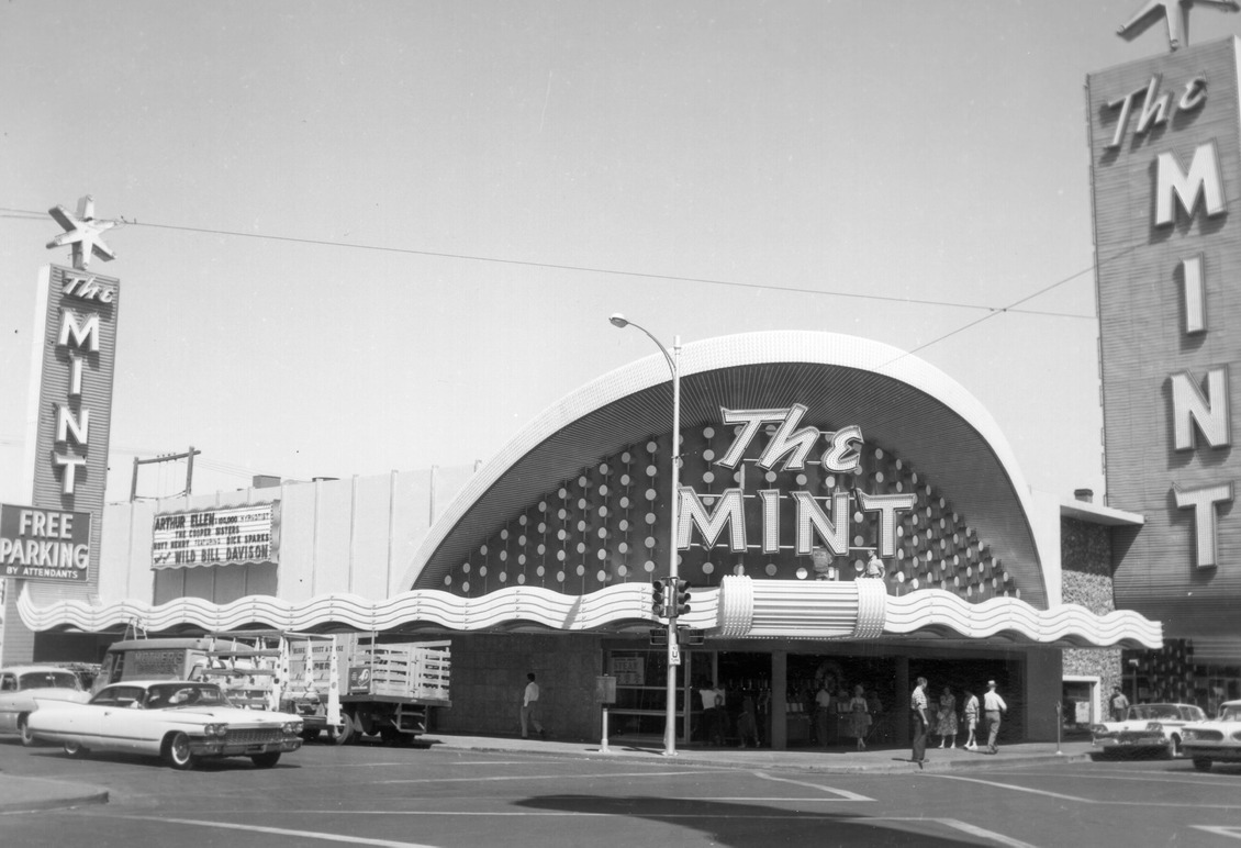 Photograph of the exterior corner of the Mint (Las Vegas), between 1958-1964