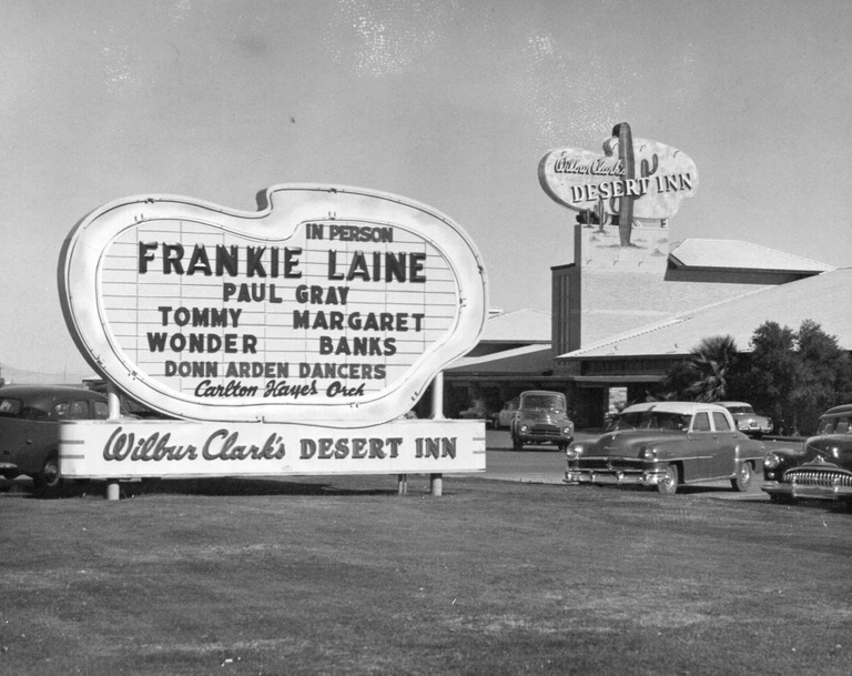 Photograph of the entrance and marquee of Wilbur Clark's Desert Inn (Las Vegas), 1950s