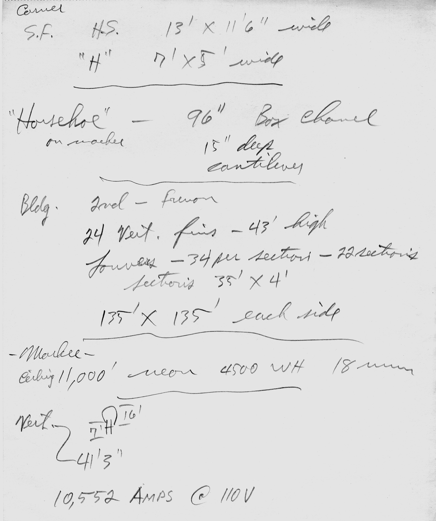 Handwritten notes for the Horseshoe Club neon sign (Las Vegas), circa 1960s, image 2