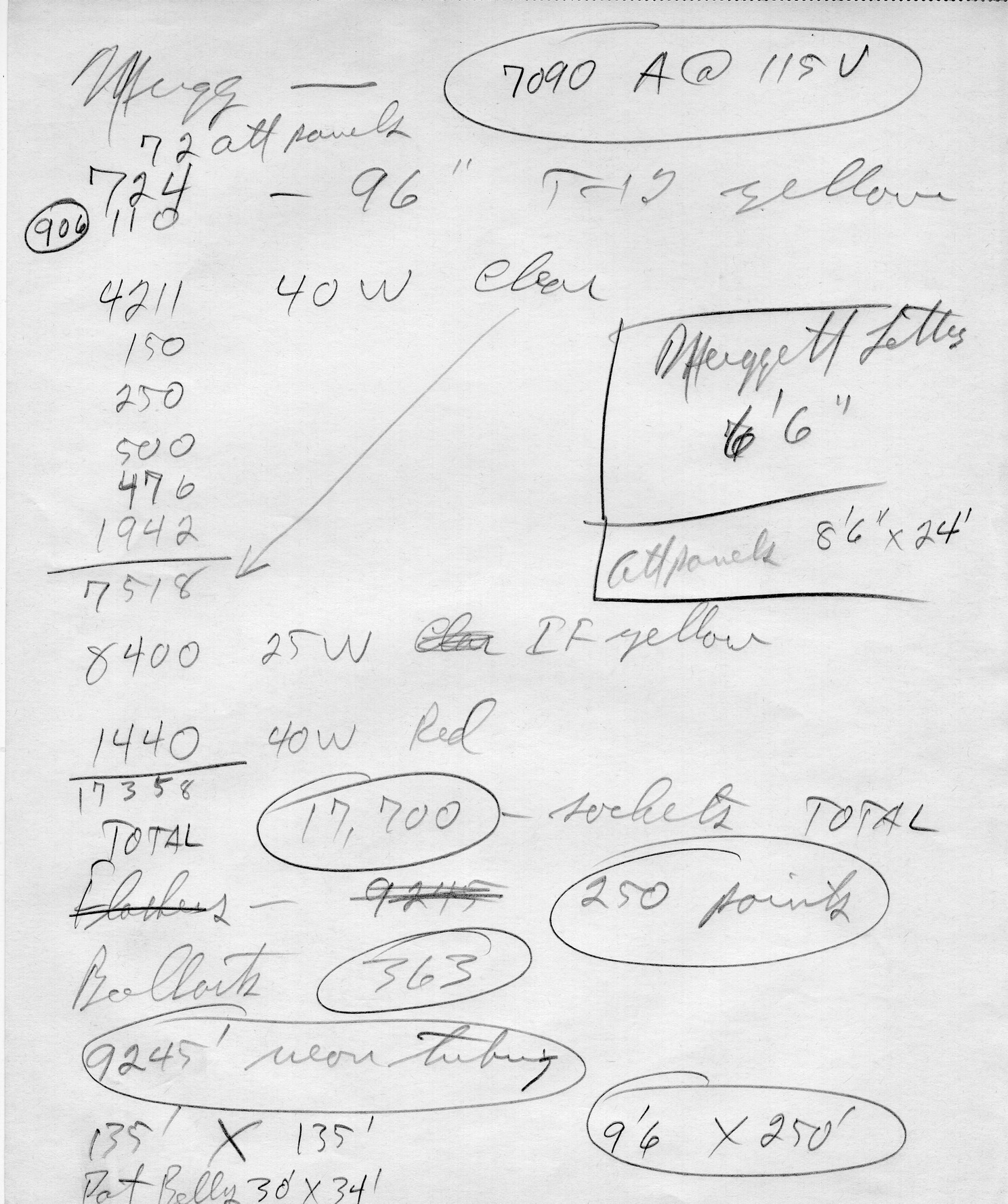 Handwritten notes for the Horseshoe Club neon sign (Las Vegas), circa 1960s, image 3