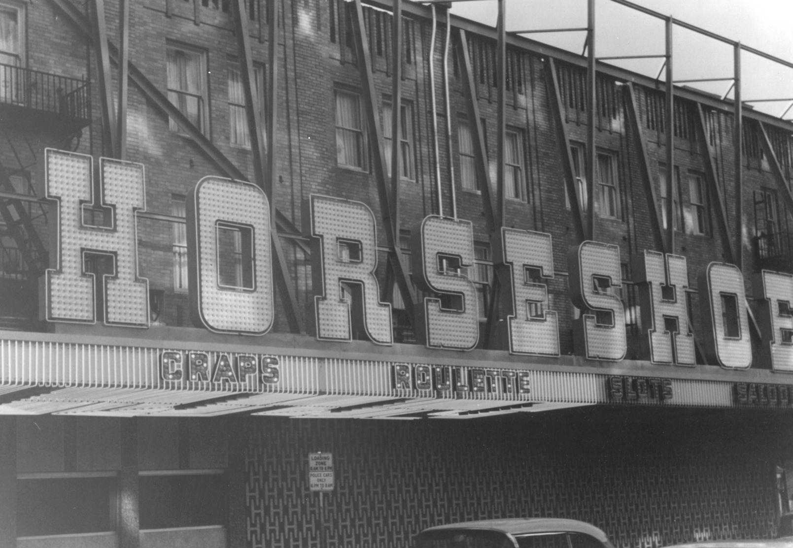 Photograph of construction on the exterior of the Horseshoe Club (Las Vegas), circa 1960s