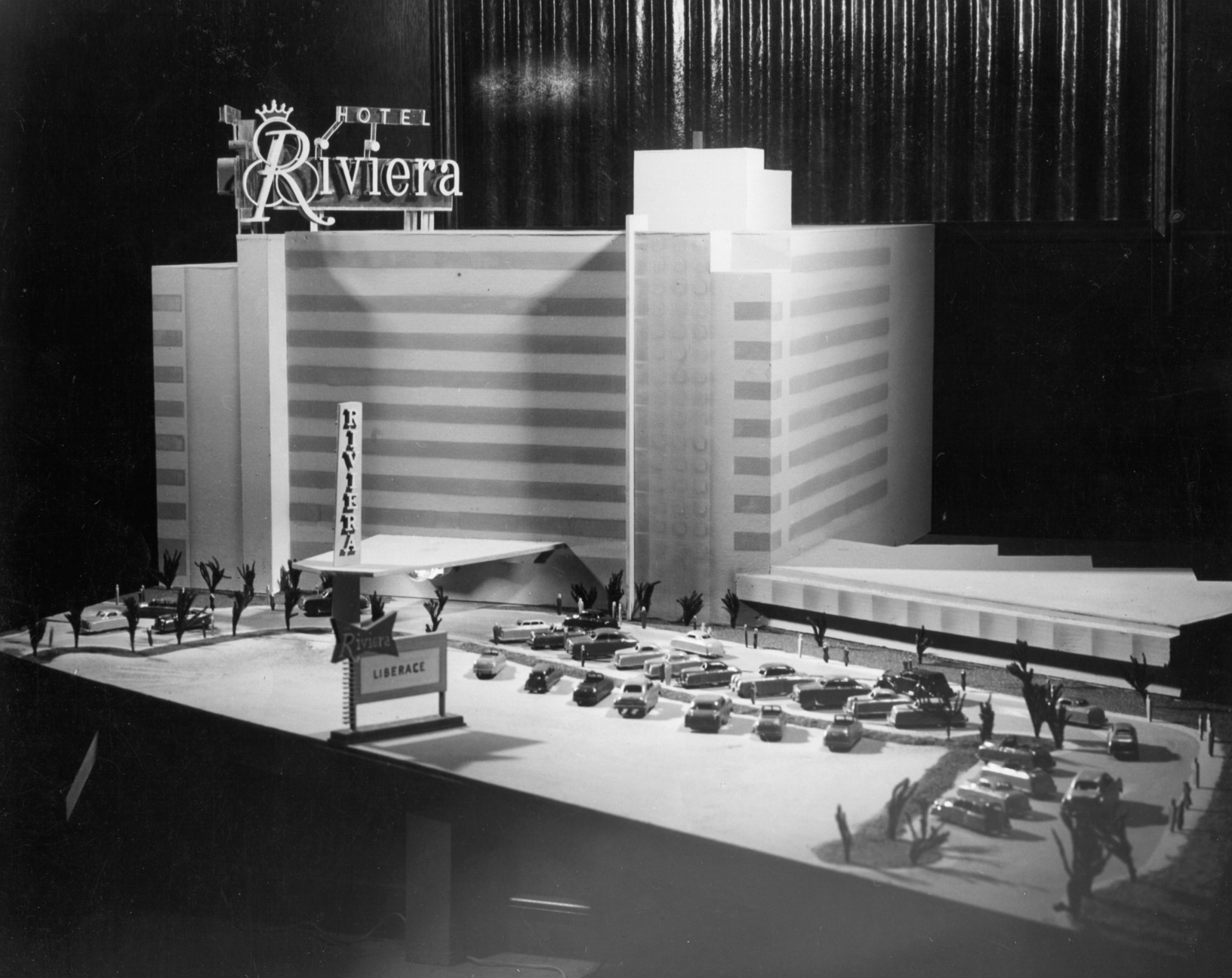 Photograph of a scale model of the Riviera Hotel and Casino (Las Vegas), 1955