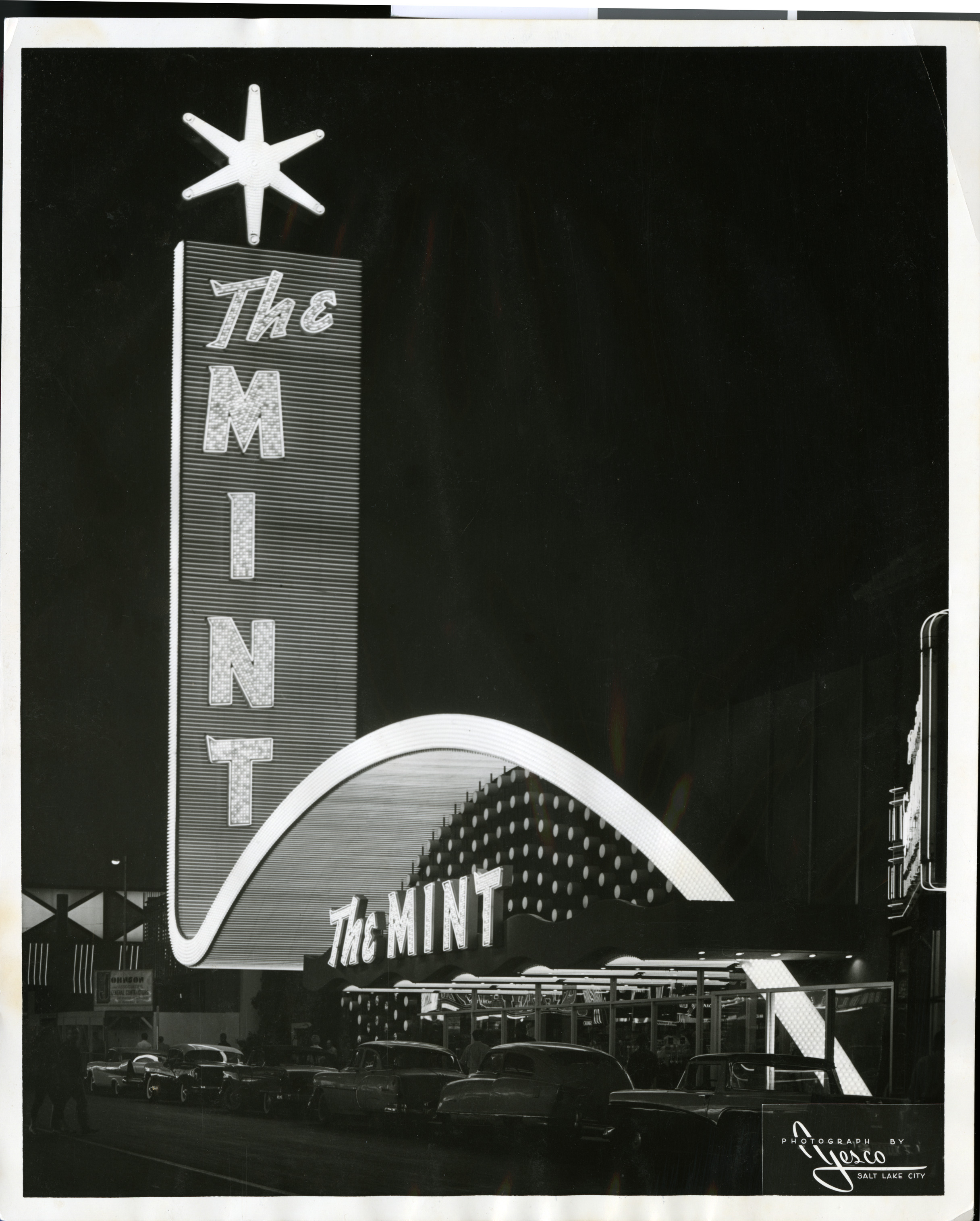 Photograph of the front exterior of the Mint Hotel (Las Vegas), circa 1957