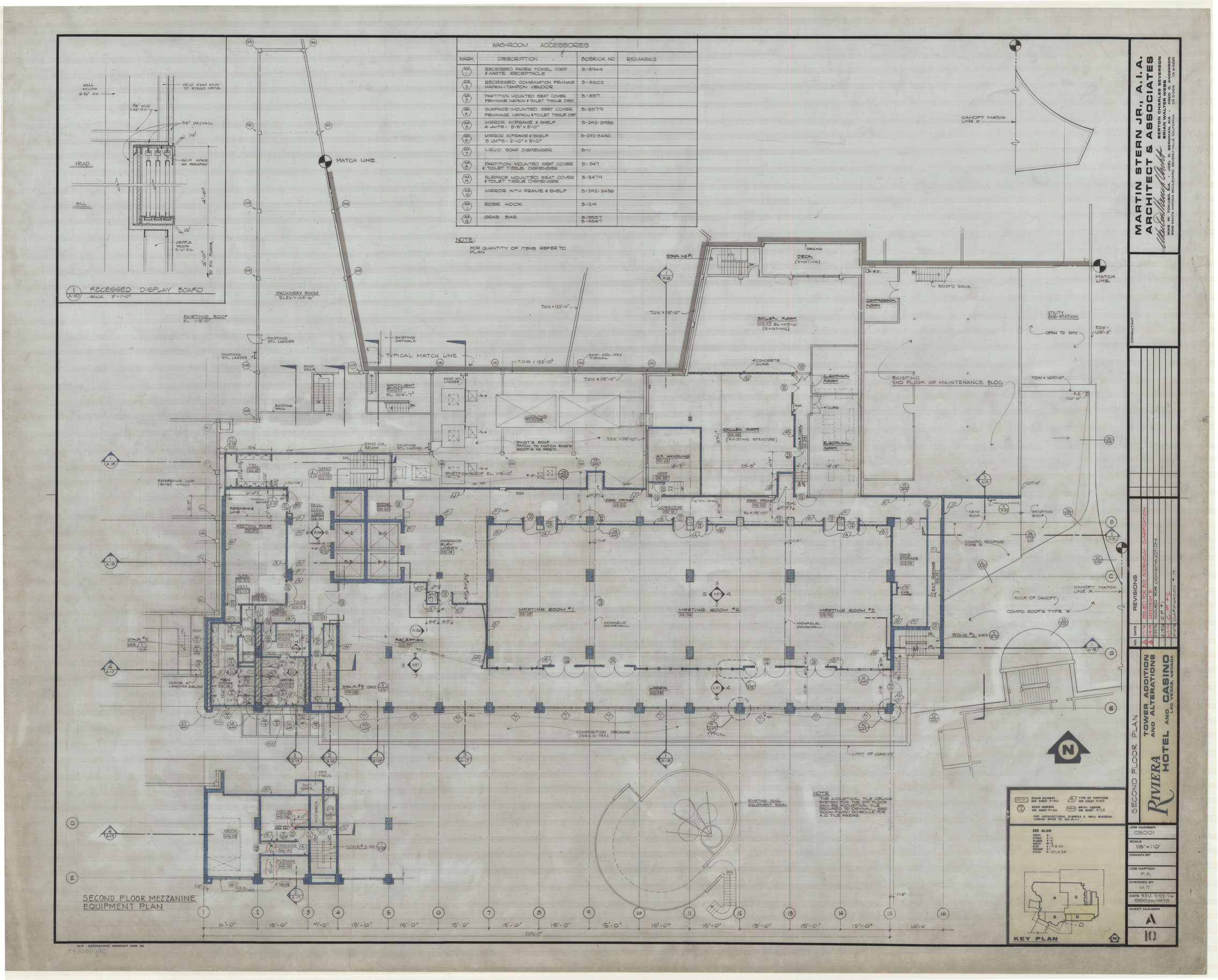 Riviera Hotel and Casino, Las Vegas, Nevada, Tower addition and alterations, 22 various sheets, July 16, 1973 and Feb. 22, 1974