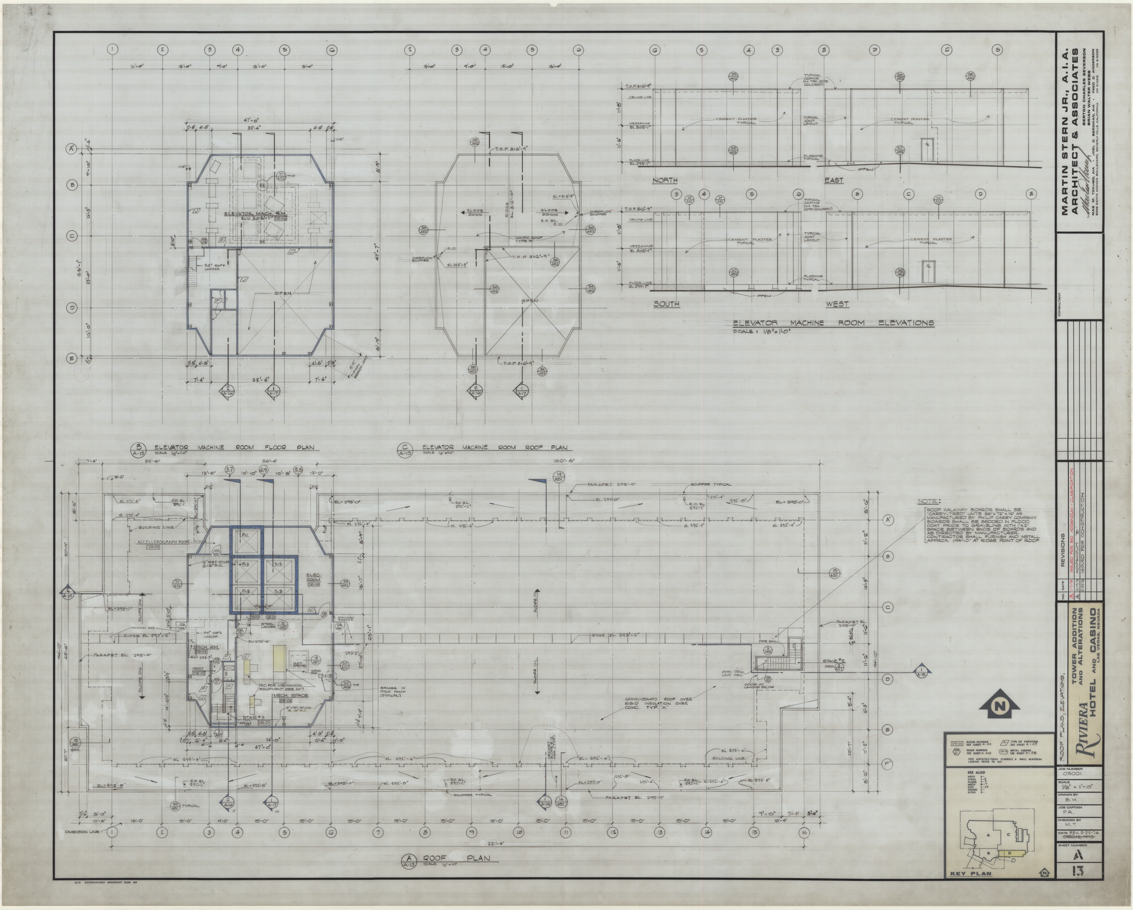 Riviera Hotel and Casino, Las Vegas, Nevada, Tower addition and alterations, 22 various sheets, July 16, 1973 and Feb. 22, 1974