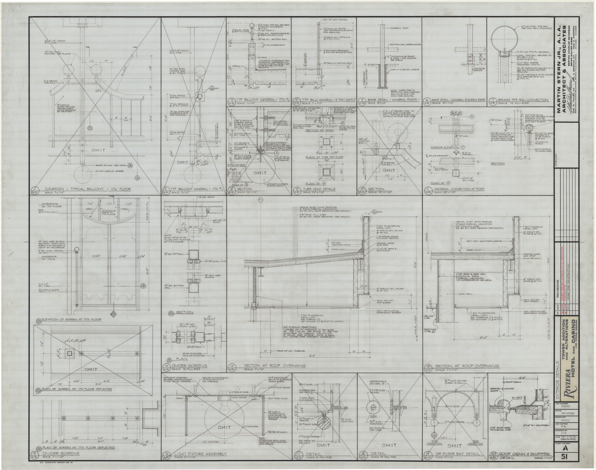 Riviera Hotel and Casino, Las Vegas, Nevada, Tower addition and alterations, 22 various sheets, July 16, 1973 and Feb. 22, 1974