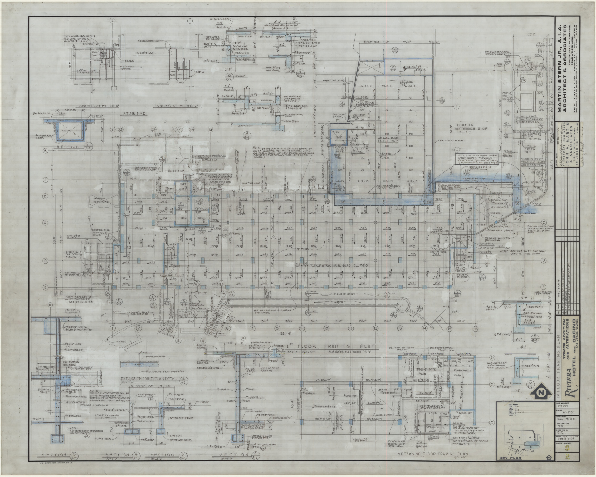 Riviera Hotel and Casino, Las Vegas, Nevada, Tower addition and alterations, 22 various sheets, July 16, 1973 and Feb. 22, 1974