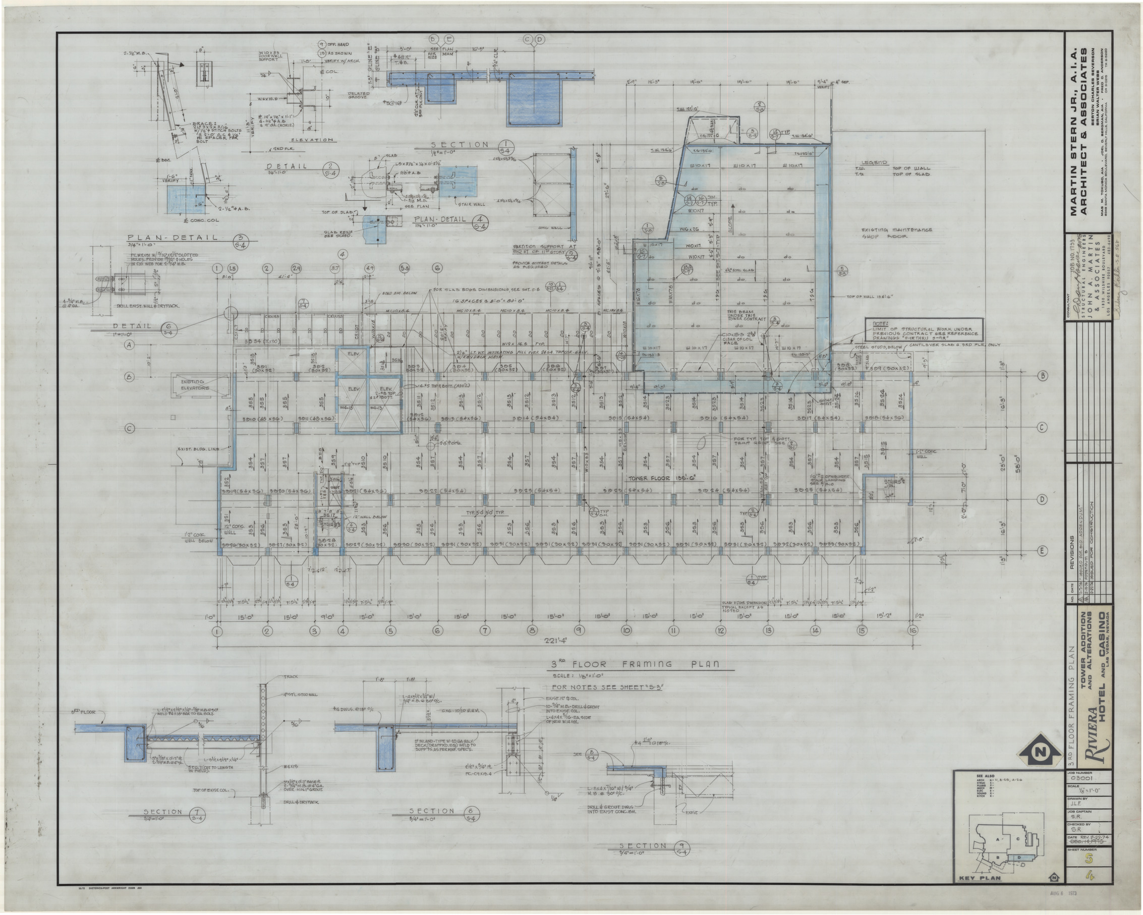 Riviera Hotel and Casino, Las Vegas, Nevada, Tower addition and alterations, 22 various sheets, July 16, 1973 and Feb. 22, 1974