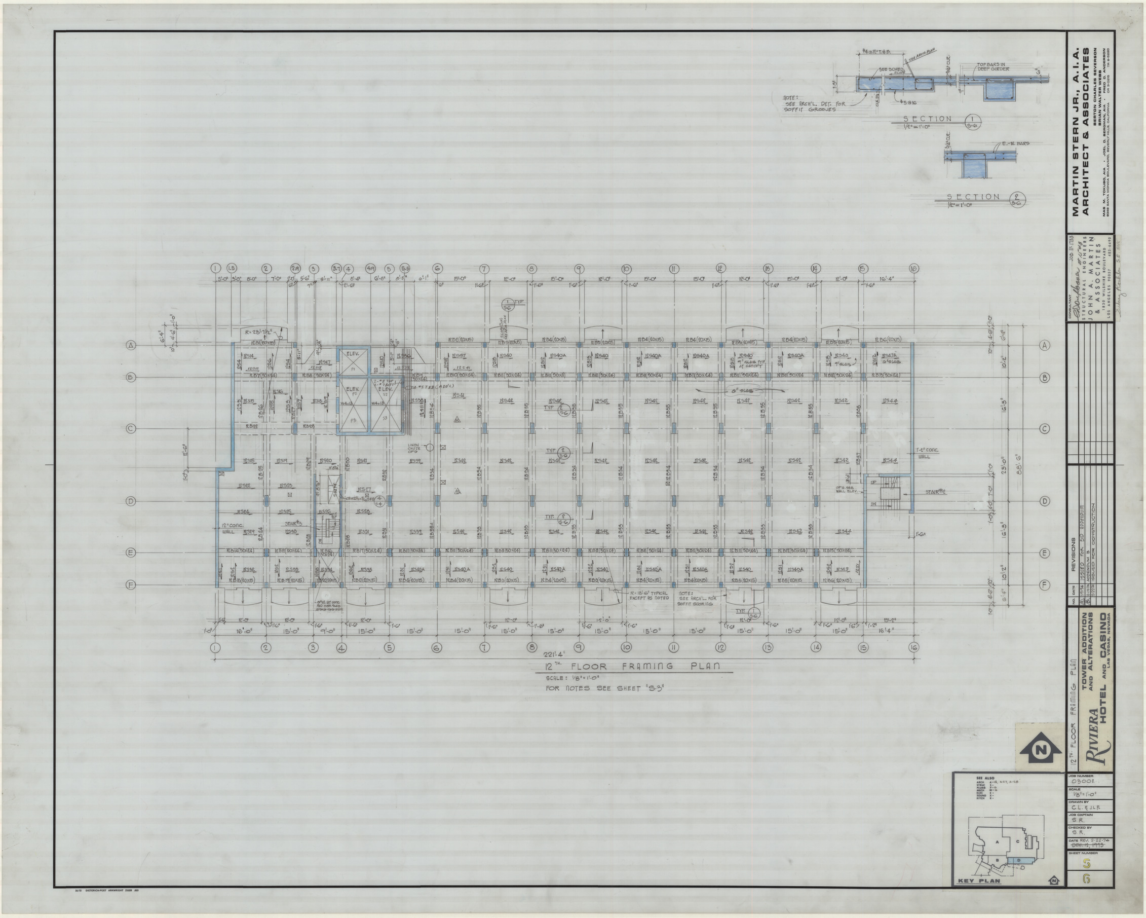 Riviera Hotel and Casino, Las Vegas, Nevada, Tower addition and alterations, 22 various sheets, July 16, 1973 and Feb. 22, 1974